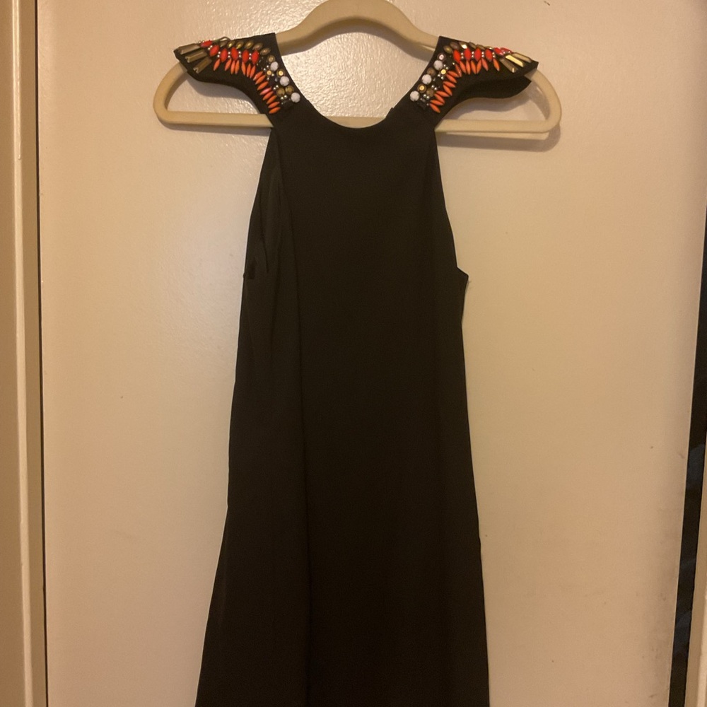 Embellished One-Shoulder Black Dress with Beaded Accent